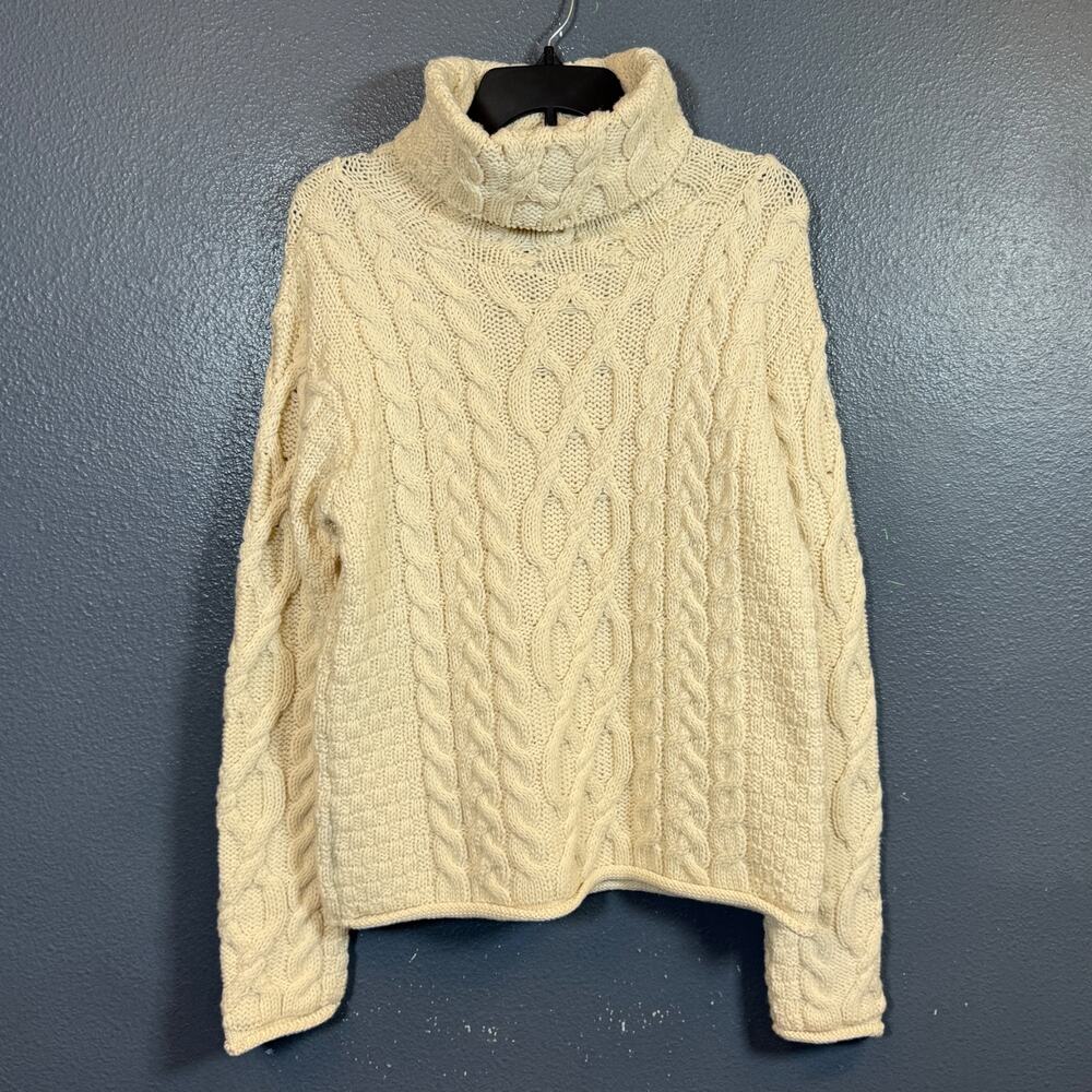 Iris L women long neck ivory vintage knitted sweater made in Ireland Merino wool